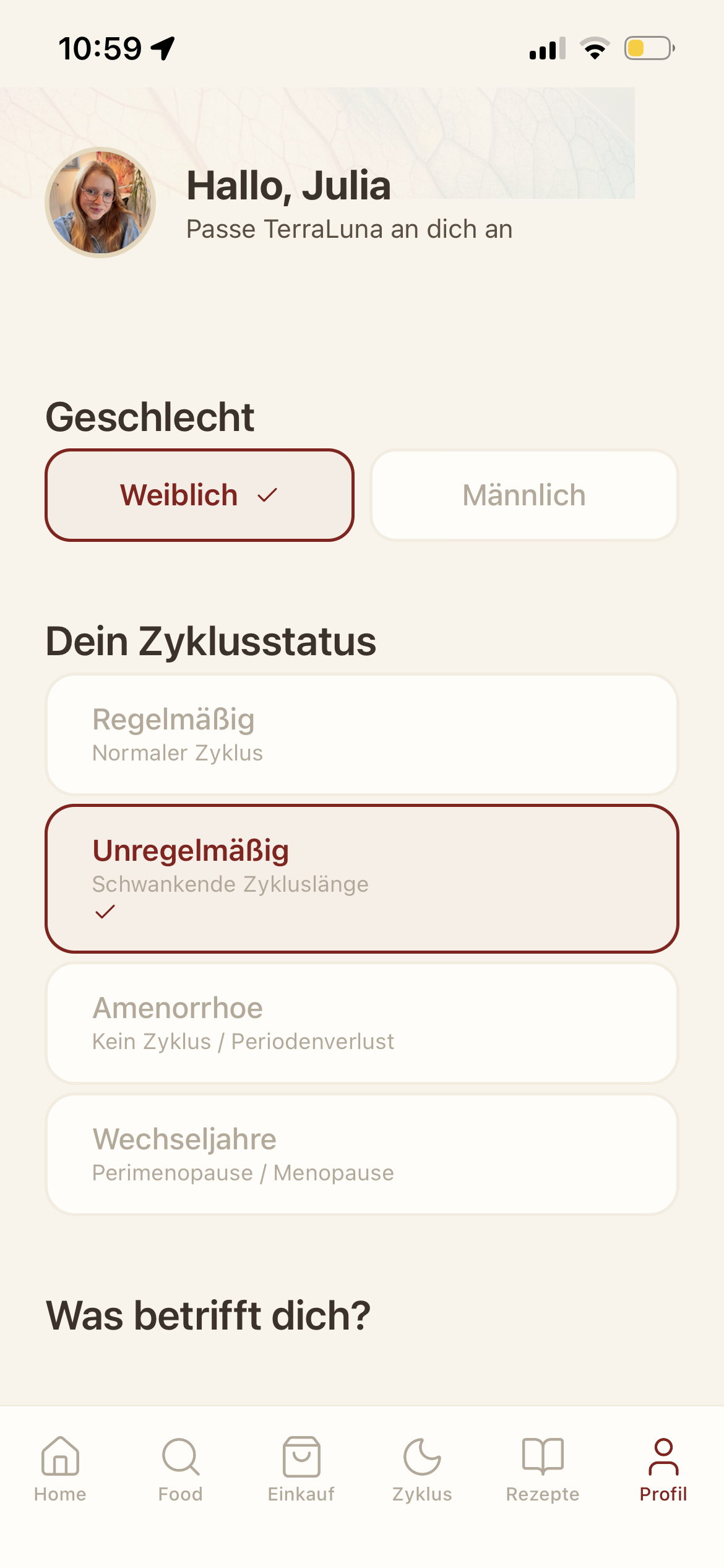 Profil-Screen