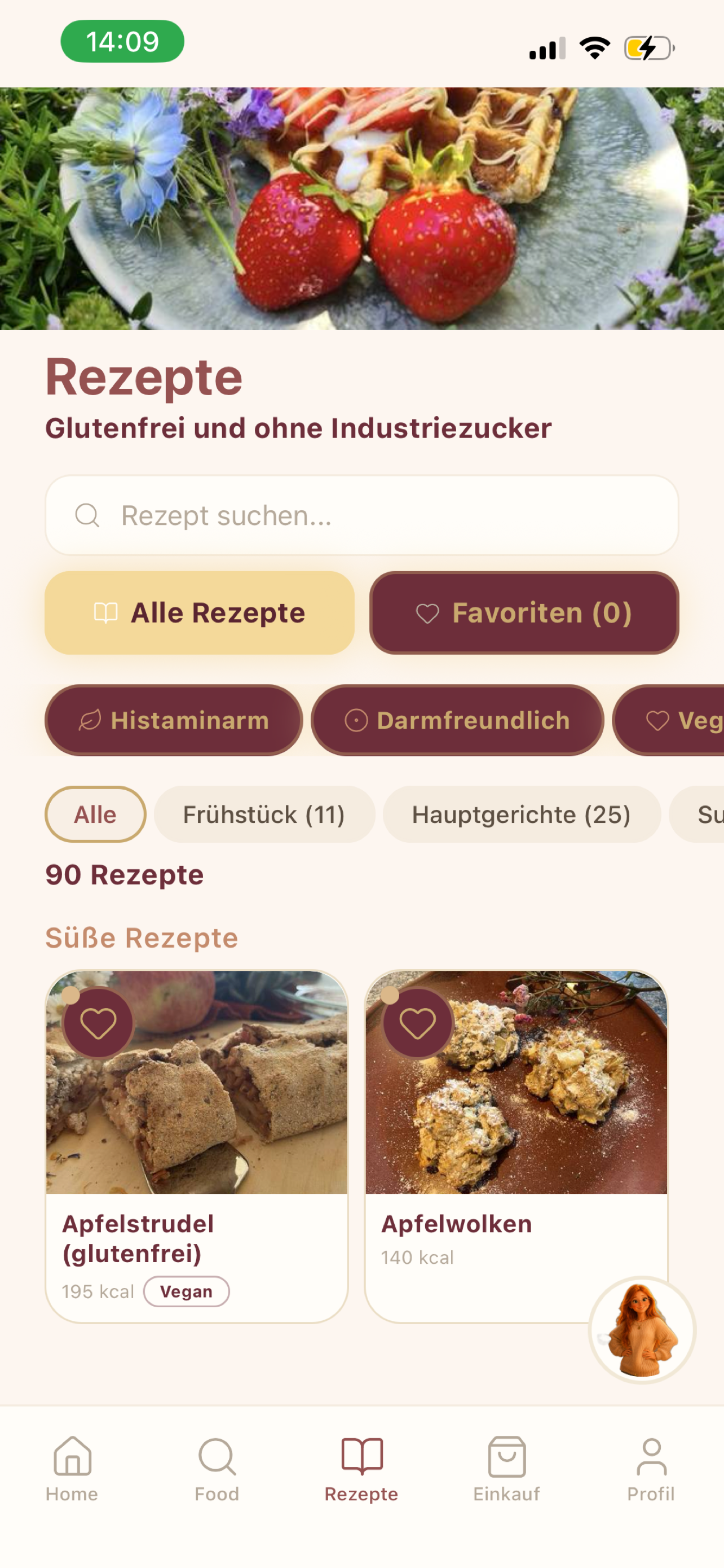 Rezepte-Browser glutenfrei, ohne Industriezucker